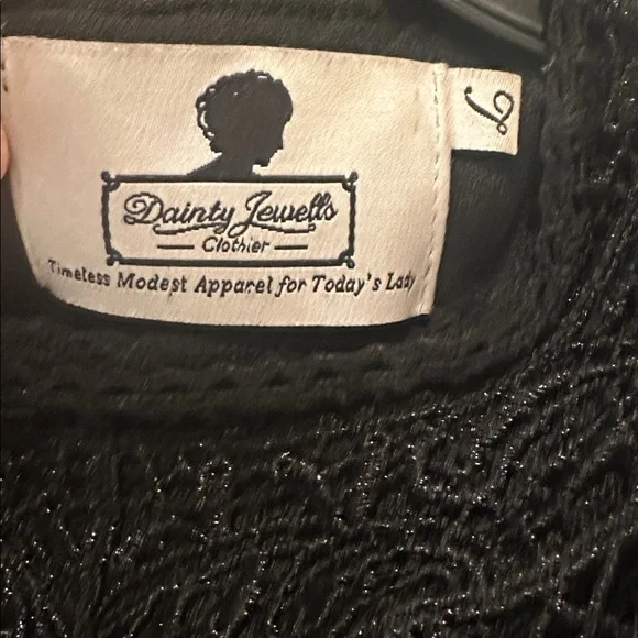 Dainty Jewell Black Sheer Lace Long Sleeve Maxi Dress Sz L Crochet High Neck - Picture 7 of 11